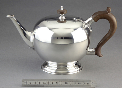 Early Georgian Reproduction Silver Tea Set - Bullet Teapot, Hot Water Jug, Sparrow Beak Milk Jug, Sugarbowl